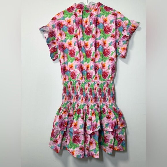 NWT 3rd + fourth Peony Print Smocked Mini Dress with Ruffle Sleeves size L - Picture 3 of 9